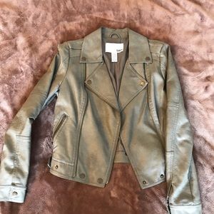 Olive green faux leather jacket